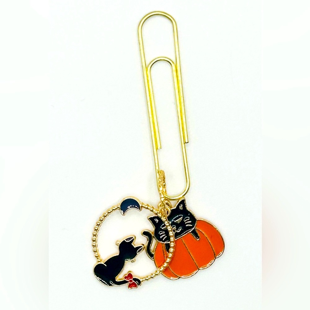 Bookmark paperclip with cute Halloween 2-charms gold for agenda planners